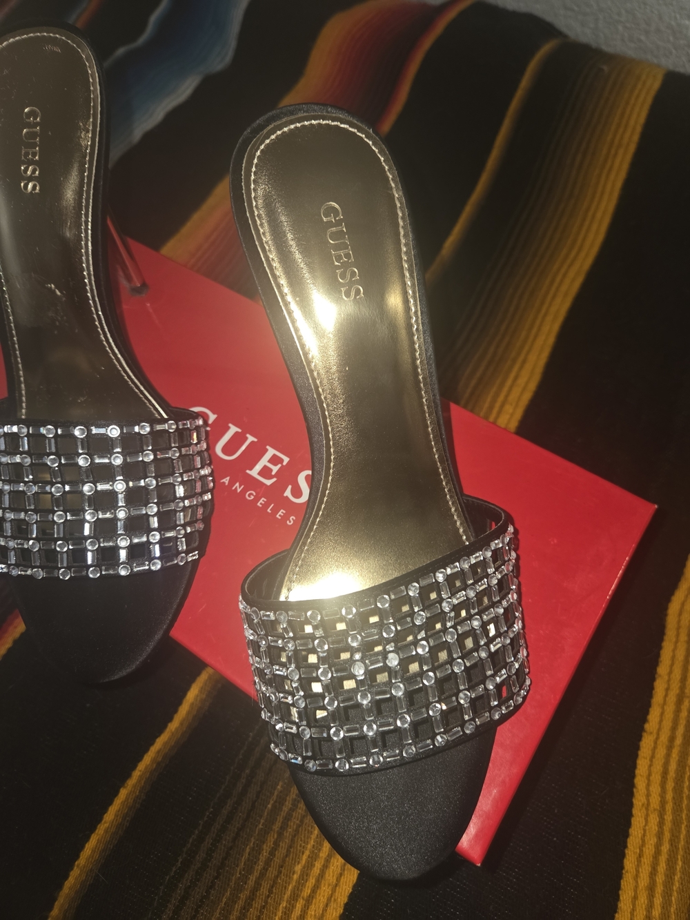 GUESS Black Jeweled Slide Mules